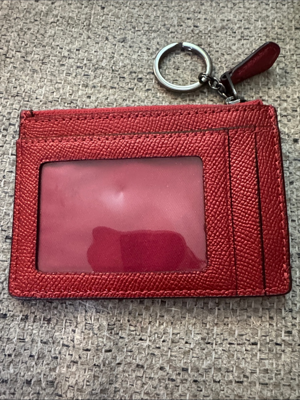 Coach Red Leather Cardholder Key Ring with ID Window